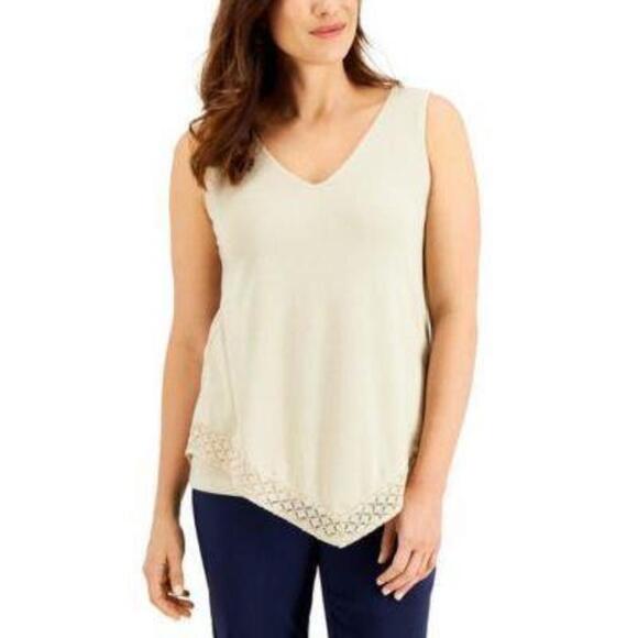 JM Collection Lace-Trimmed Tank Top Stone L - Picture 1 of 3